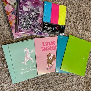 2- 1inch 3 ring binders, paper and 5 pocket folders.